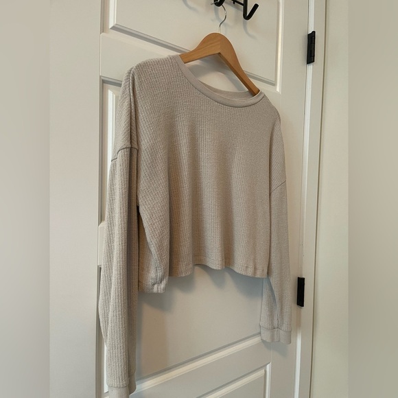 Ardene Ribbed Long-Sleeve Crop Top | Oatmeal | L - Picture 1 of 5